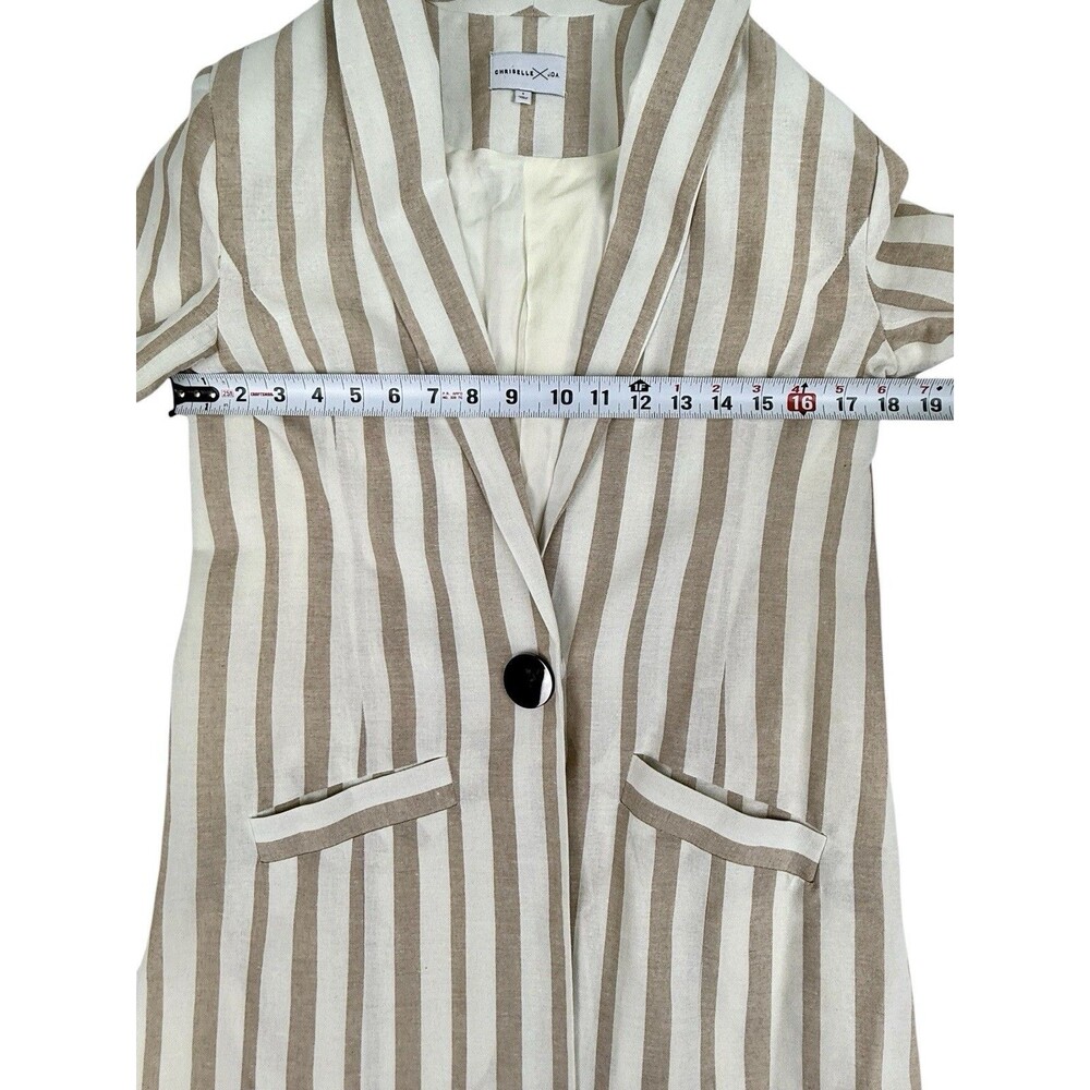 Chriselle x J.O.A. Striped Summer Boyfriend Blazer Tan White Longline Size S - Picture 8 of 10